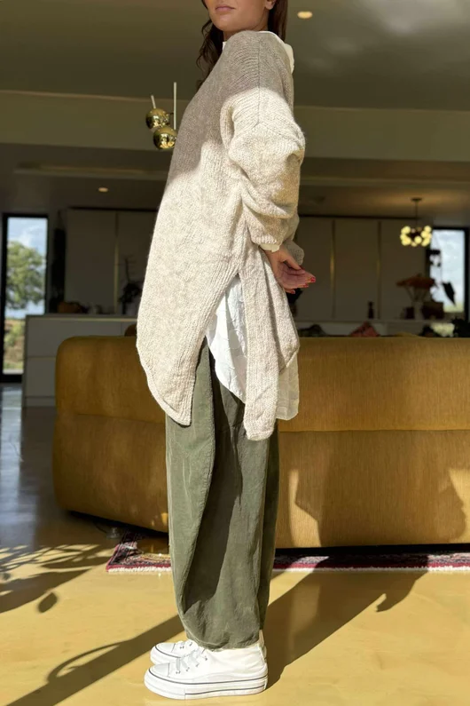 Made in Italy Big Softie Super Slant Knit Top Oatmeal Marl 